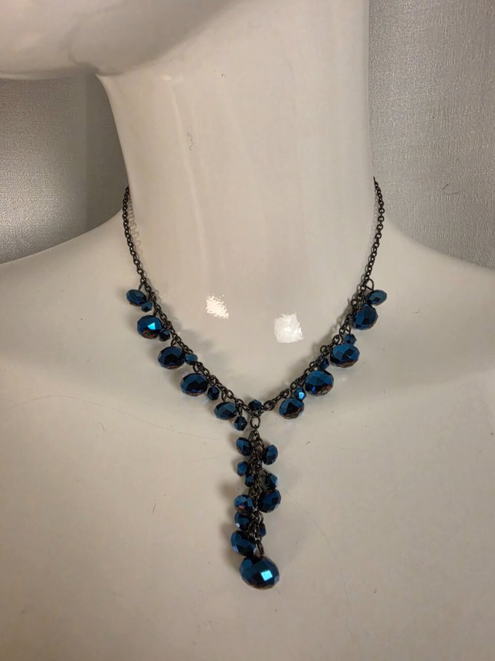 Vintage Blue Iridescent Drop Necklace